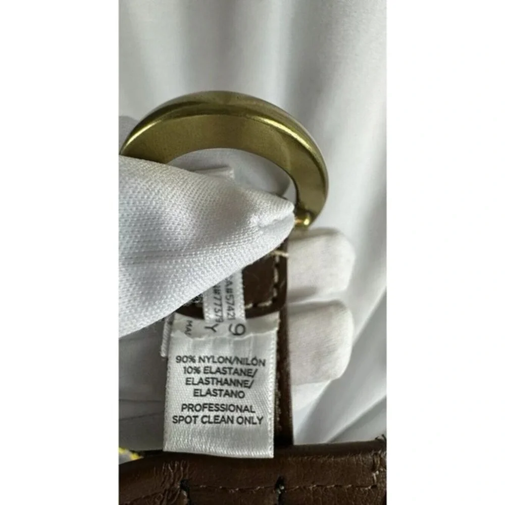 Loft Woven‎ Stretch Belt Yellow Tan Brown Braided Cinch L Bohemian Chic 70-02-01